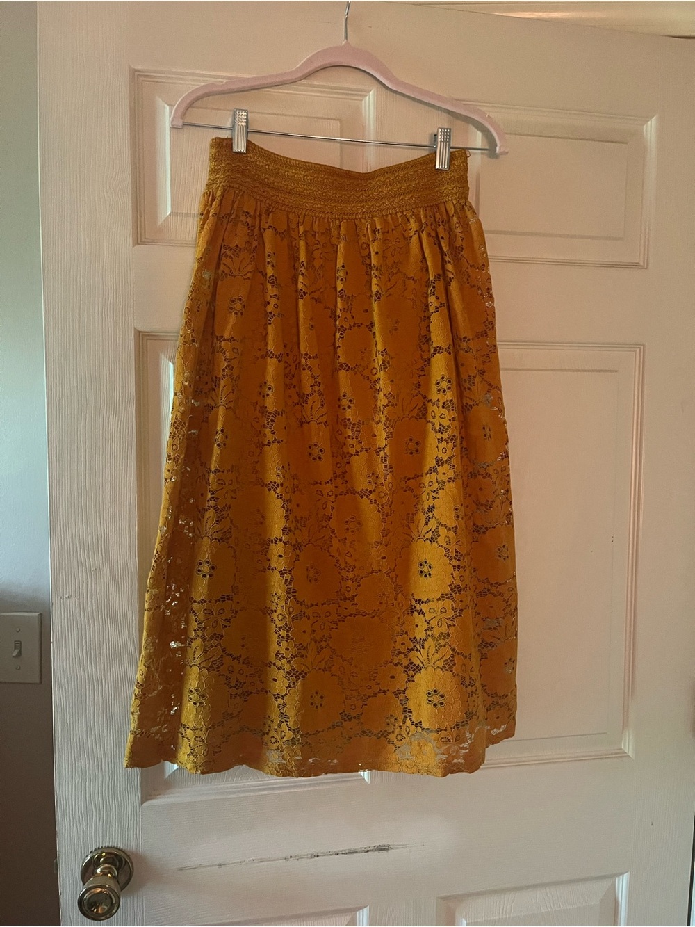 Metro Wear Mustard Yellow Lace Midi Skirt